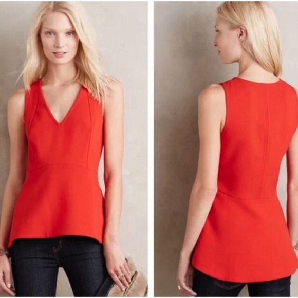 Anthropologie Tops - Anthropologie Leifsdottir Hara Peplum Sleeveless V-Neck Top Red Orange Size 6